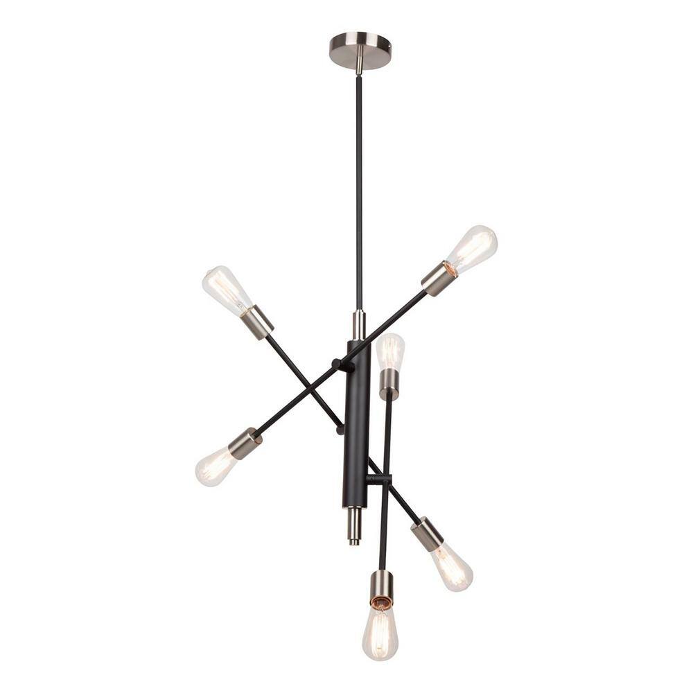 Truro 6-Light Black and Brushed Nickel Linear Pendant