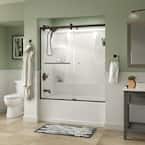 Simplicity 60 x 58-3/4 in. Frameless Contemporary Sliding Bathtub Door in Bronze with Frosted Glass