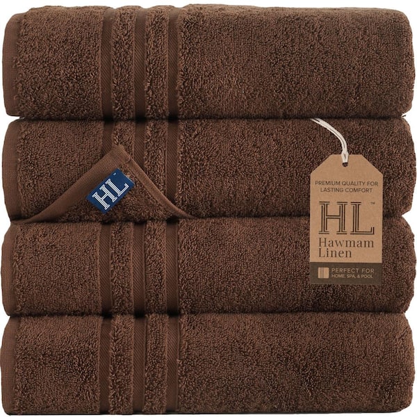 Hawmam Linen Brown Bath Towels 4-Pack Soft and Absorbent, Premium Quality Perfect for Daily Use 100% Cotton Towel 600 GSM