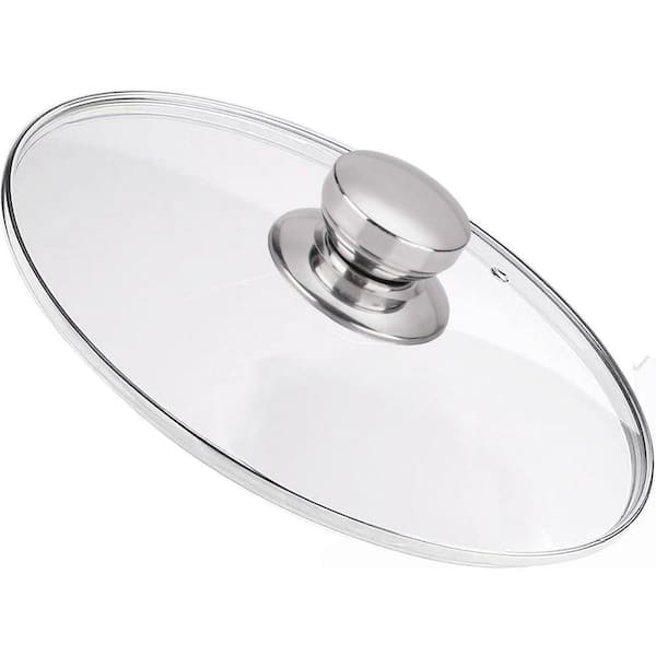 1-Piece Tempered Glass Lid with Stainless Steel Rim and Handle Clear Finish Steam Vent for Pots and Pans Set