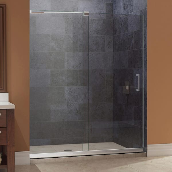 DreamLine Mirage 36 in. x 48 in. x 74.75 in. Semi-Framed Sliding Shower Door in Brushed Nickel and Center Drain White Acrylic Base