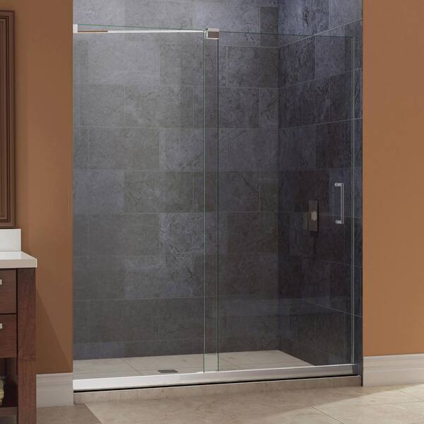 DreamLine Mirage 34 in. x 60 in. x 74.75 in. Semi-Framed Sliding Shower Door in Chrome with Right Drain White Acrylic Base