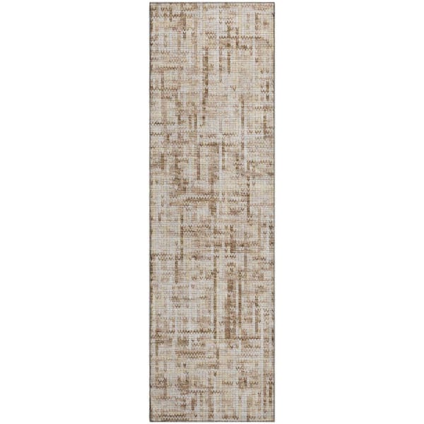 Mayfield Premium Machine Washable Abstract AMF2130 Brown 2 ft. x 7 ft. Runner Rug