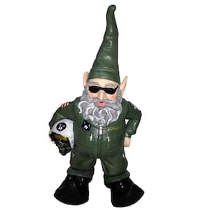 15 in. H Top Gun Air Force Gnome Pilot Military Soldier in Green Flight Suit Home and Garden Gnome Statue