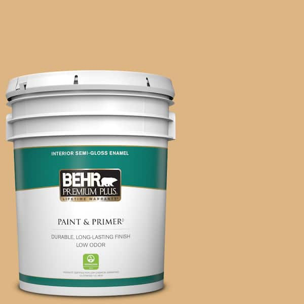 BEHR PREMIUM PLUS 5 gal. Home Decorators Collection #HDC-CL-18 Cellini Gold Semi-Gloss Enamel Low Odor Interior Paint & Primer