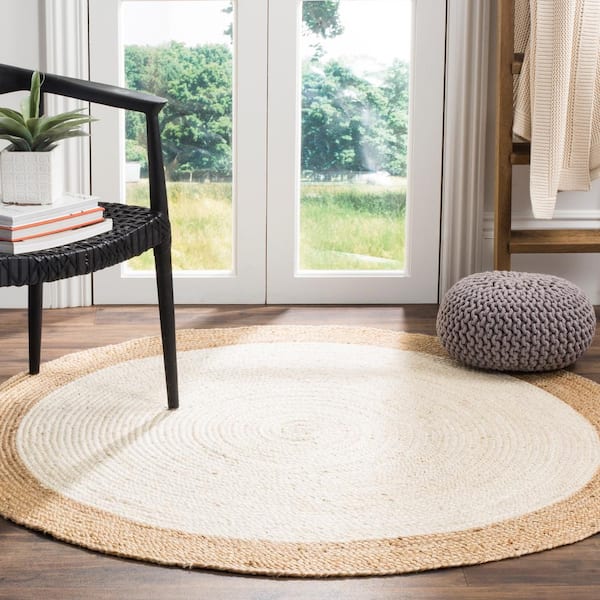 Natural Fiber Ivory/Beige Doormat 3 ft. x 3 ft. Round Border Area Rug