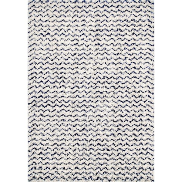 Cuellar Chevron Shag Navy 9 ft. x 12 ft. Area Rug