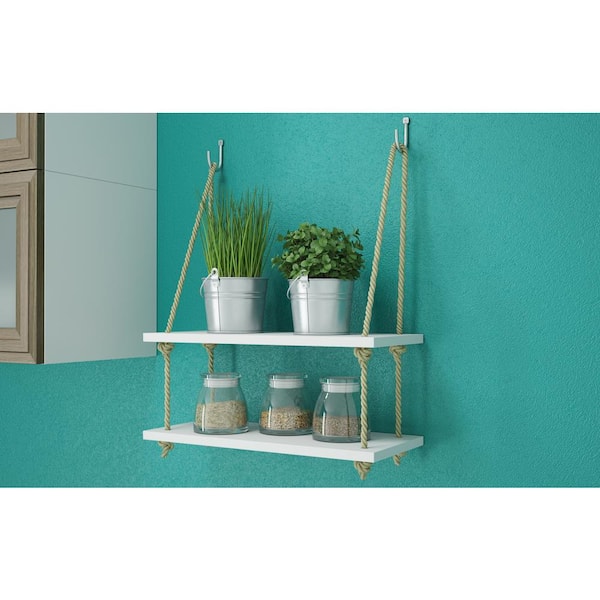 Manhattan Comfort - Uptown 2 - 17.52 in. White Rope Swing with 2-Shelves