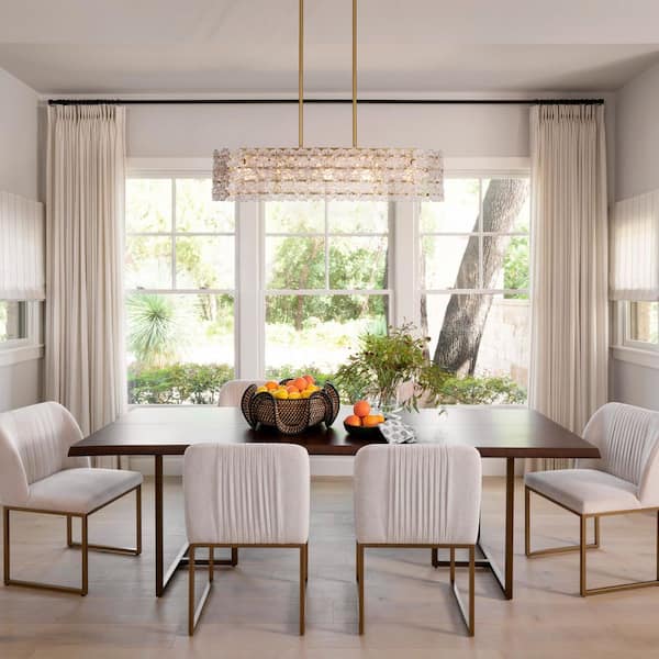 Ccrystal 5-Light 36.2 in.W Gold Chandelier Modern Oval Rectangular Flower Crystal Chandelier for Living Room