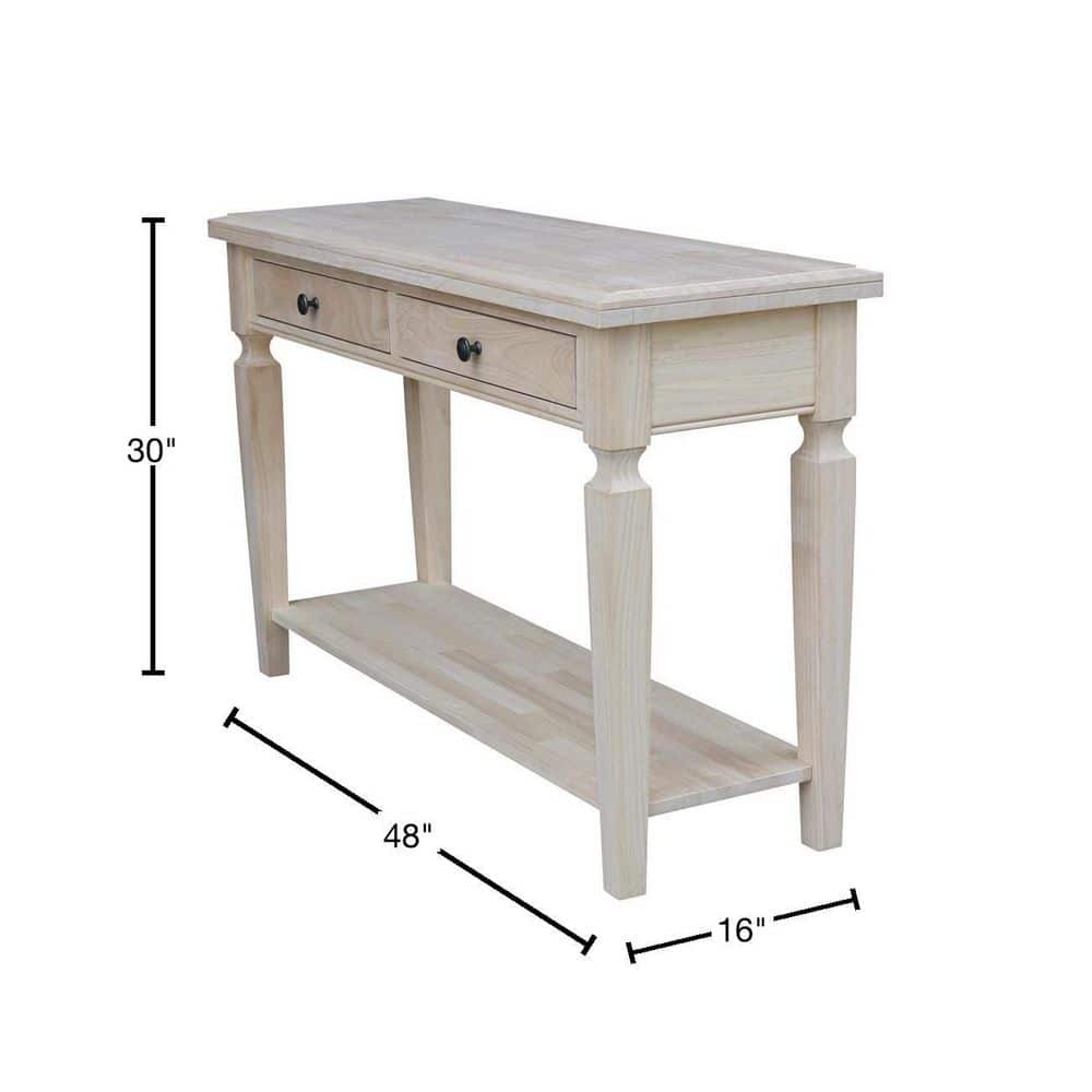 Vista 56'' Unfinished Solid Hardwood Console Table with Storage