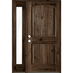 44 in. x 80 in. Rustic Knotty Alder Sidelite 2-Panel Right-Hand/Inswing Clear Glass Black Stain Wood Prehung Front Door