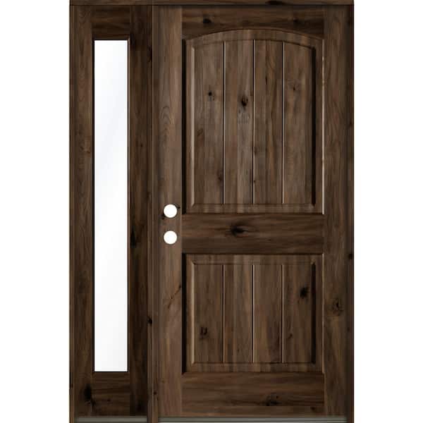 Krosswood Doors 50 in. x 80 in. Rustic Knotty Alder Sidelite 2-Panel Right-Hand/Inswing Clear Glass Black Stain Wood Prehung Front Door