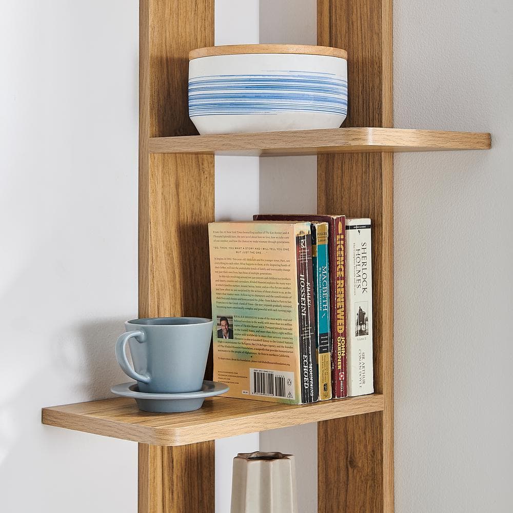 Chestnut 4-Tier Corner Floating Wood Wall Shelf