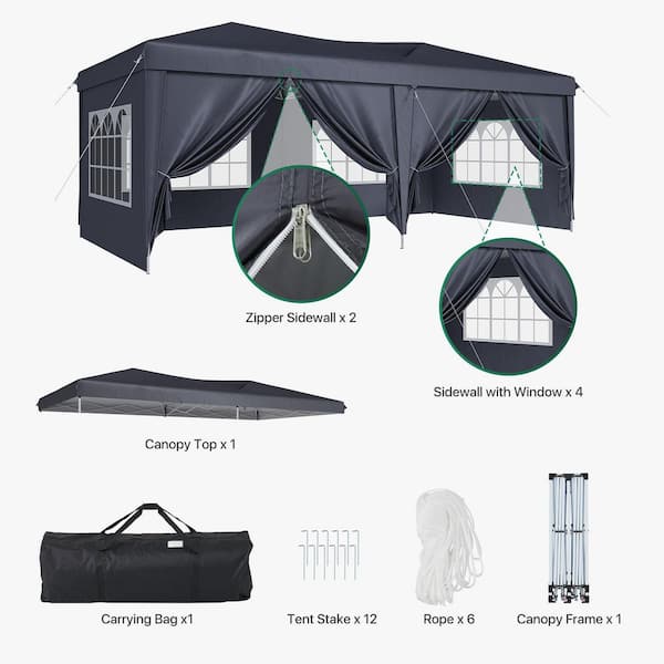 Sizzim 10 ft. x 20 ft. Adjustable Height Pop-Up Folding Canopy