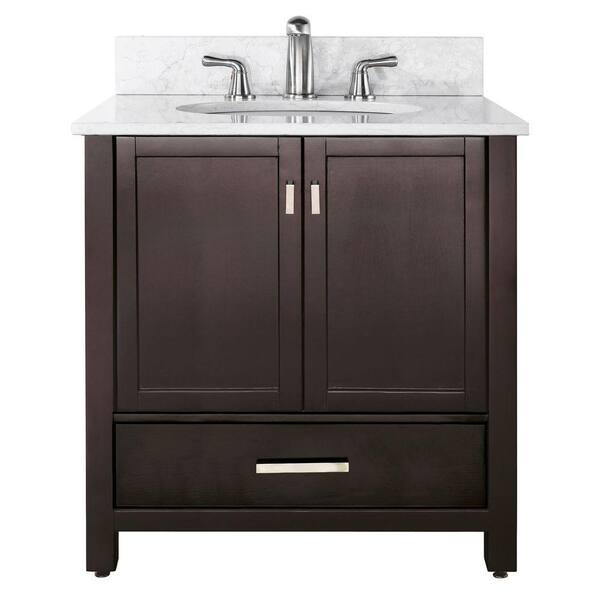 Avanity Modero 37 in. W x 22 in. D x 35 in. H Vanity in Espresso with Marble Vanity Top in Cararra White and White Basin
