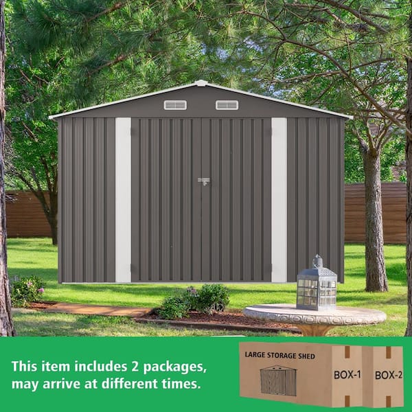 Gray 10 ft. W x 12 ft. D Metal Shed with Lockable Door, Air Vent