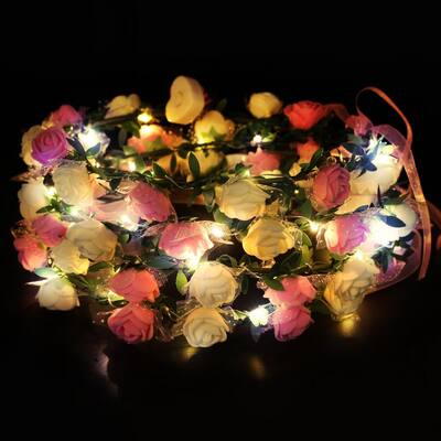 4-Light LED Up Flower Headband Floral Head Crown in Pink (Set of 4)