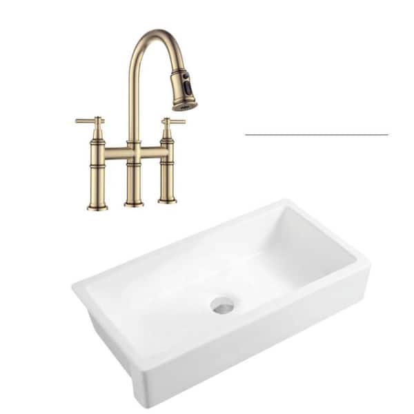 37 in Farmhouse Apron Front Single Bowl Ceramic Kitchen Sink with