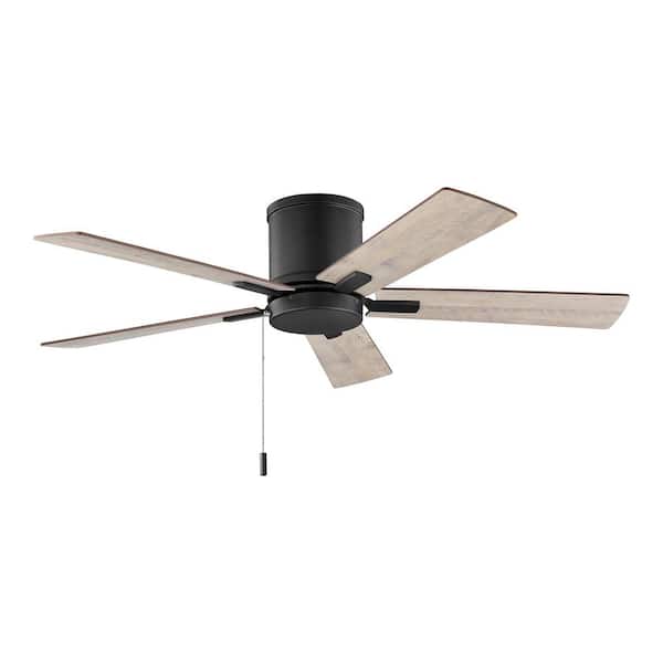 Grantway 48 in. Indoor/Covered Outdoor Matte Black Low Profile Ceiling Fan Without Light with Pull Chain Included