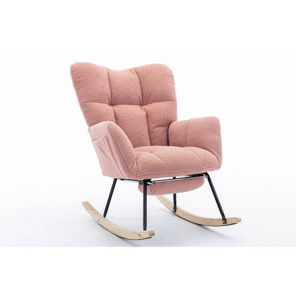 Sudzendf Pink Teddy Fabric Metal Outdoor Rocking Chair With Adjustable Footrest