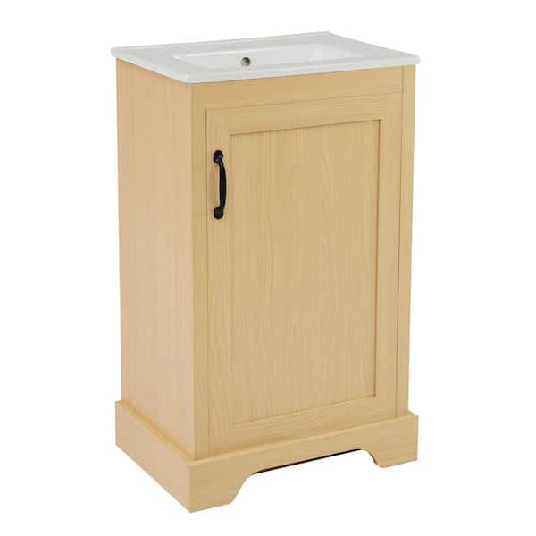 20 in. Natural Wood Bath Vanity with White Ceramic Top, Soft Closing Door, Adjustable Shelve