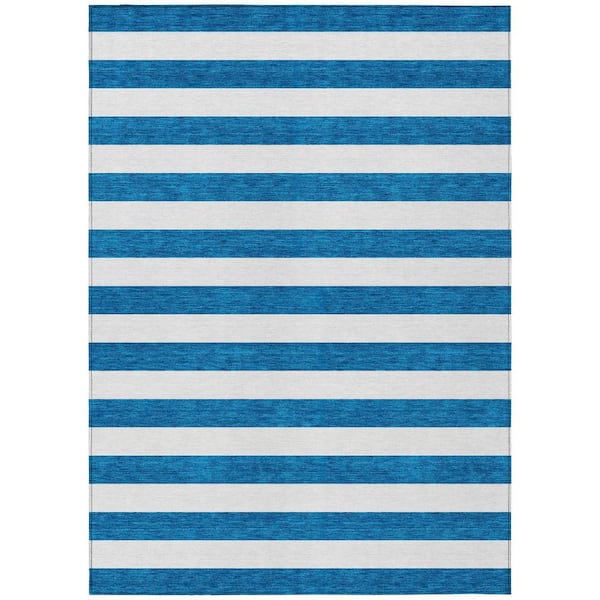 HomeRoots Navy Blue 10 ft. x 14 ft. Woven Striped Polyester Rectangle Indoor/Outdoor Area Rug