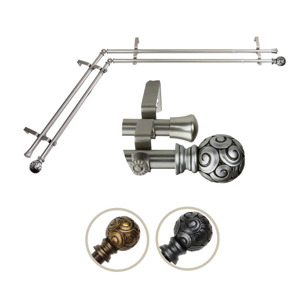 "13/16"" Dia Adjustable 28"" to 48"" Double Corner Window Curtain Rod in Satin Nickel with Bonbon Finials" price history on PriceWatchPro