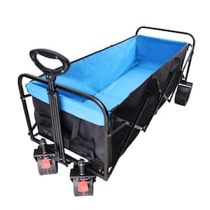 25 cu. ft Metal Extra Long Extender Wagon Garden Cart Folding Wagon Garden Shopping Beach Cart in Blue