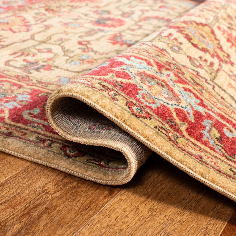 Rectangular Red Synthetic Stain-Resistant Area Rug