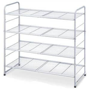 25.5 in. H 12-Pair 4-Tier Silver Metal Shoe Rack