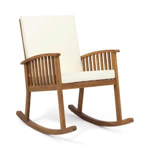 Brown Acacia Wood Outdoor Rocking Chair with Water Resistant Cushion