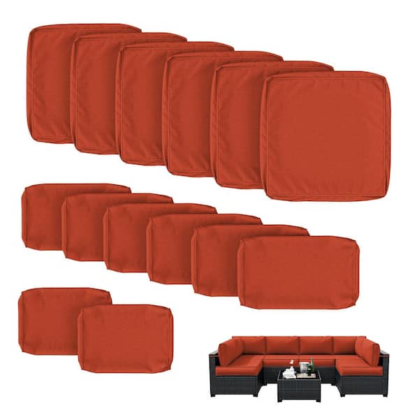 14-Pieces Patio Cushion Covers Replacement with Zipper for Sectional Sofa Set, Slipcovers for Outdoor Cushions Orange