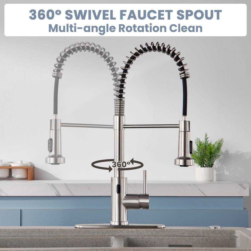 Brushed Nickel Touchless Pull-Down Kitchen Faucet with Spray