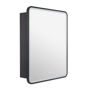 TDMC Series 21 in. W x 31 in. H Oval Black Metal Framed Wall Recessed/Surface Medicine Cabinet with Mirror