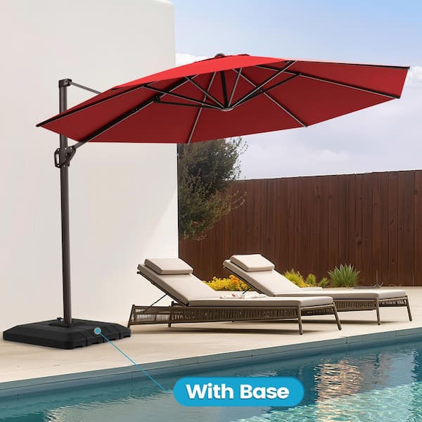 Crestlive Products 11 ft. Octagon Round 360° Rotation Cantilever Tilt Patio Umbrella in Red with 220 lbs. HDPE Base