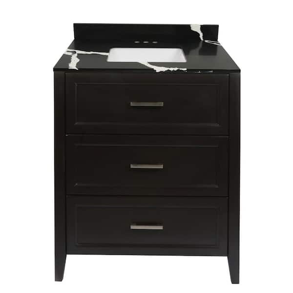 Amluxx Capri 31 in. W x 22 in. D Bath Vanity in Espresso with Quartz Stone Vanity Top in Calacatta Black with White Basin
