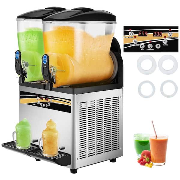 1014oz. Commercial Slushy Machine 15L x 2 Tank Margarita Maker 1000W Stainless Steel Smoothie Snow Cone Machine