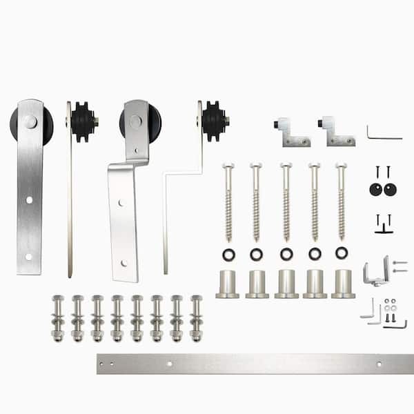 HOMACER 6 ft./72 in. Brushed Nickel Single Track Bypass Sliding Barn Door Hardware Kit Straight Design Roller for Double Doors