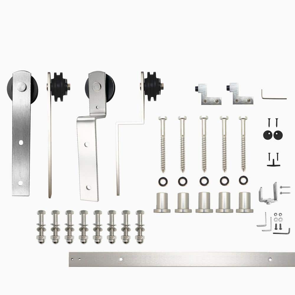 7 ft./84 in. Brushed Nickel Single Track Bypass Sliding Barn Door Hardware Kit Straight Design Roller for Double Doors price history on PriceWatchPro