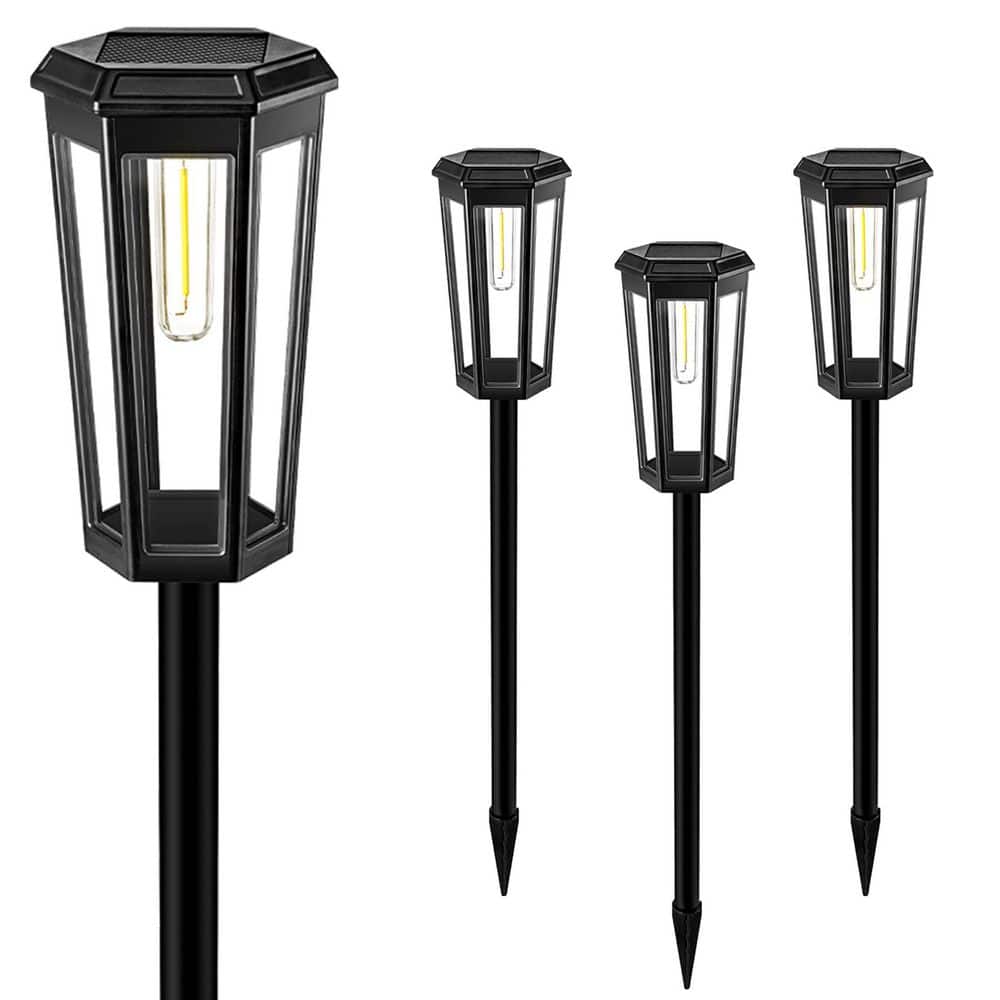 4-Pack Black LED Weather Resistant Path Light, Solar Outdoor Pathway Lights