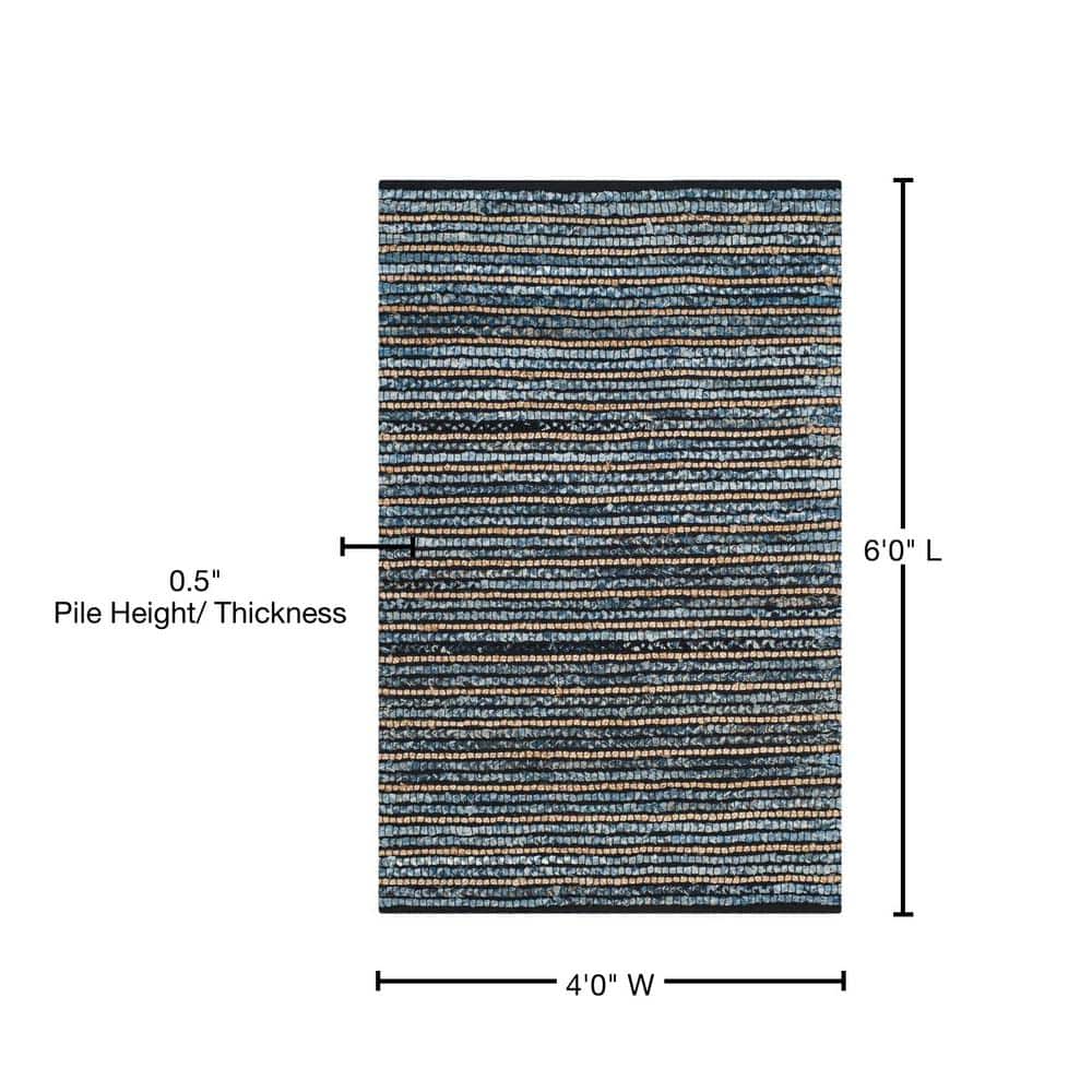 Blue and Natural Cotton Flat Woven Reversible Rug, 4' x 6'