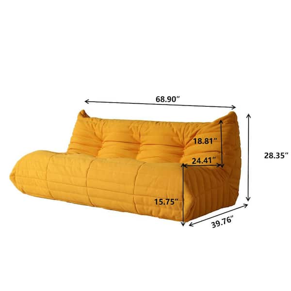 J&E Home 68.9 in. W Armless 1-Piece Soft Teddy Velvet Rectangle 3-Seater Floor Sectional Sofa in Yellow