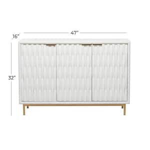 47 in. W White Wood 1 Shelf and 3 Doors Geometric Cabinet