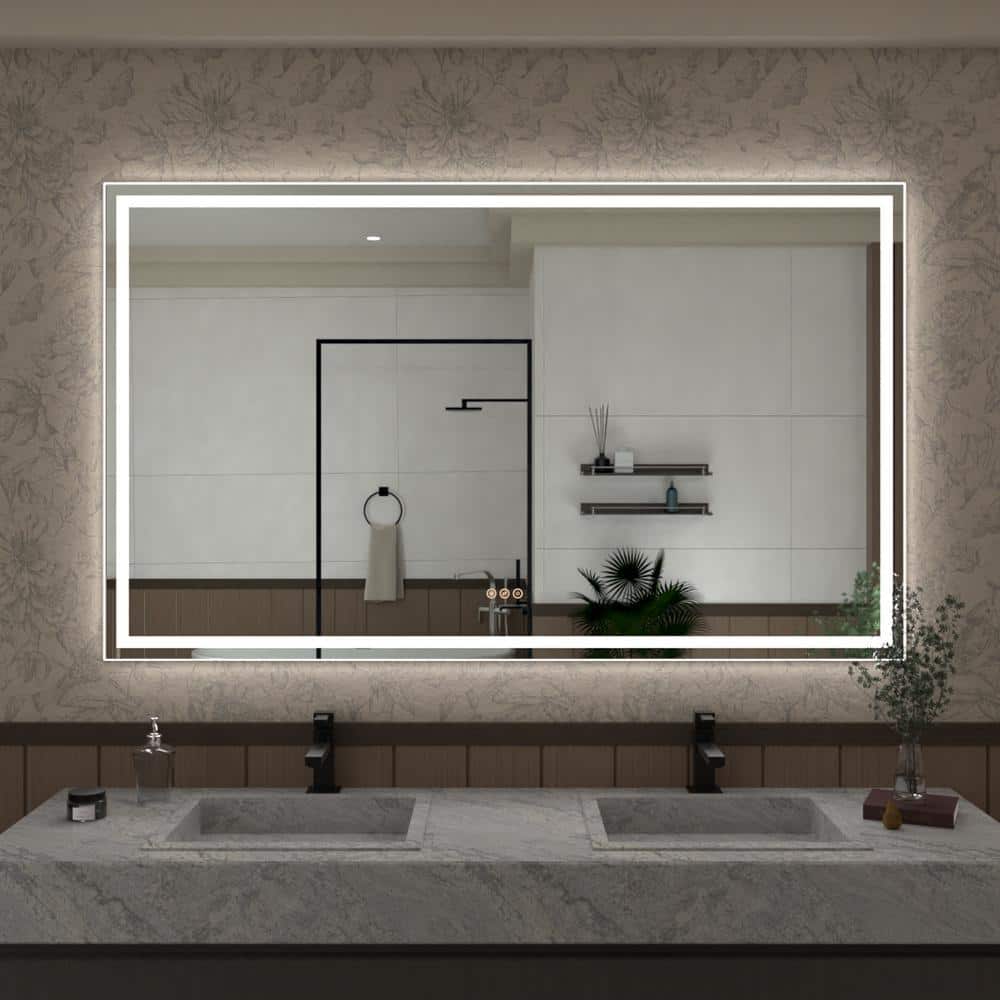 Hermitage Bath Spring 60 in. W x 36 in. H Rectangular Frameless LED ...