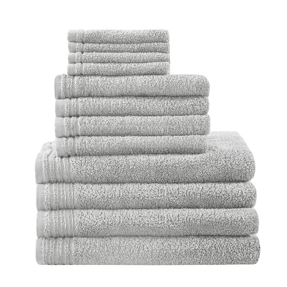 Silver 12-Piece 100% Cotton Quick Dry Bath Towel Set, OEKO-Tex Certified Gr