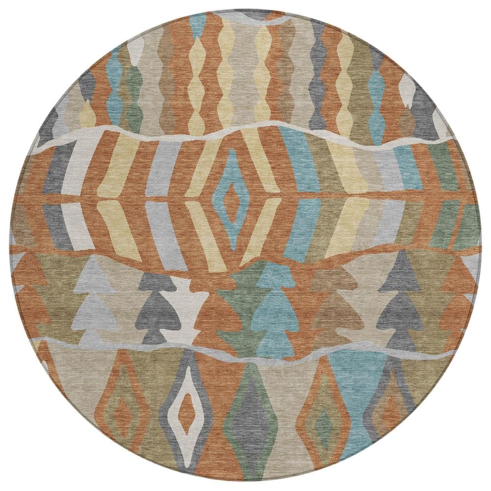 Chantille Machine Washable Indoor/Outdoor Abstract ACN2844 Rust 8 ft. x 8 ft. Round Rug price history on PriceWatchPro