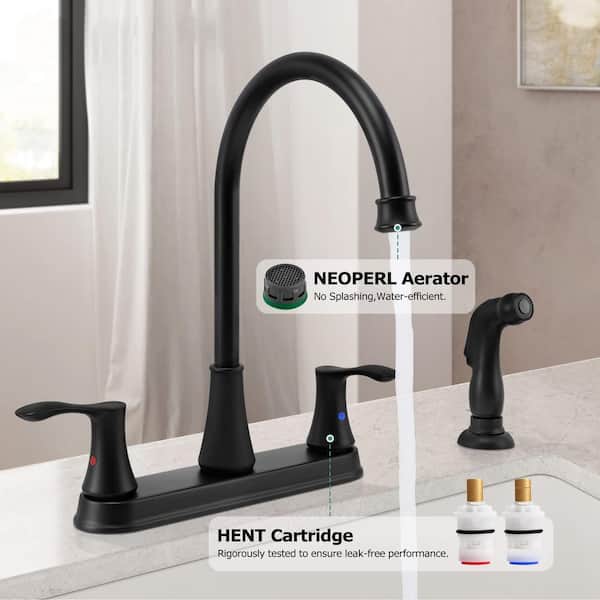 MTTCLE Double Handles 4 Holes Standard Kitchen Faucet Sink With