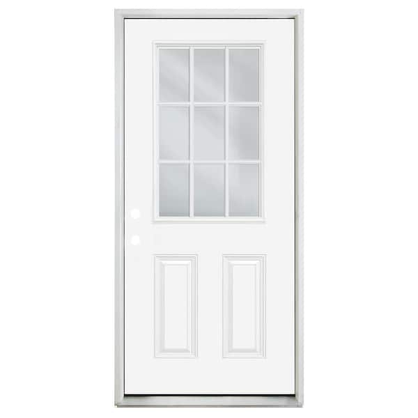Builders Choice 36 in. x 80 in. Right-Hand/Inswing 9-Lite Clear Glass Primed Steel Prehung Front Door 6-9/16 in. Frame and Brickmould
