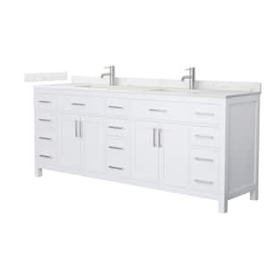 Beckett 84 in. Double Freestanding White Bath Vanity with Giotto Quartz Top Unassembled