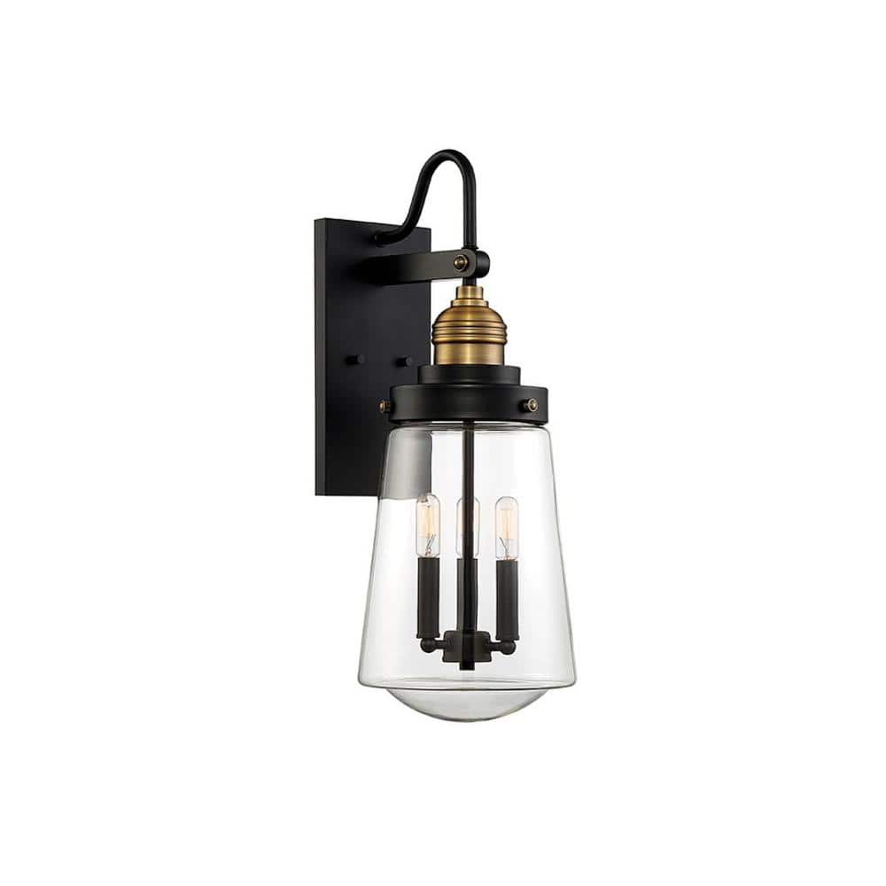 Vintage Black and Brass 3-Light Outdoor Wall Lantern